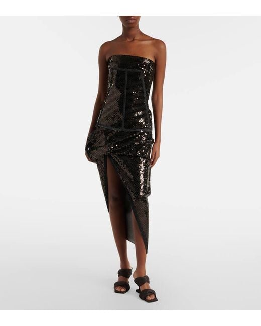 Rick Owens Black Draped Sequined Denim Midi Skirt