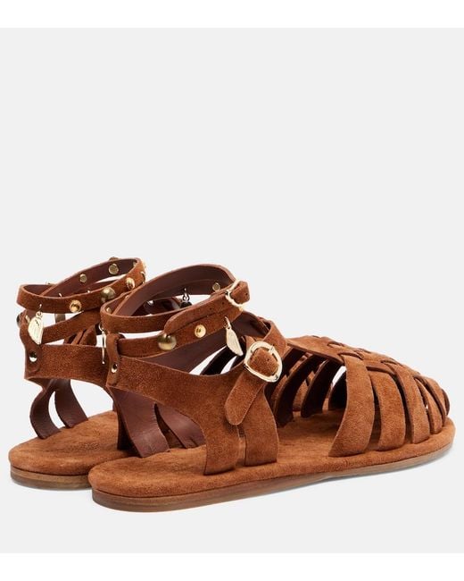 Ancient Greek Sandals Brown Karina Suede Fisherman Sandals