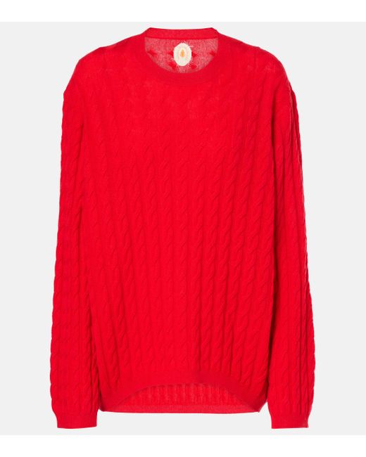 Jardin Des Orangers Red Cable-Knit Wool And Cashmere Sweater