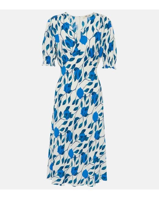 Diane von Furstenberg Blue Jemma Printed Crepe Midi Dress