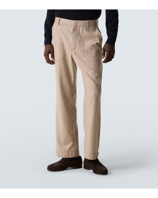 Brioni Natural Wool Straight Pants for men