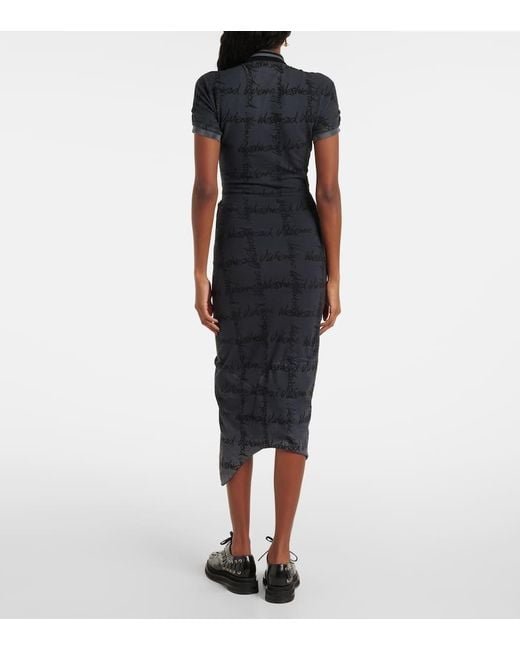 Vivienne Westwood Black Pulling Gathered Cotton Pique Midi Dress
