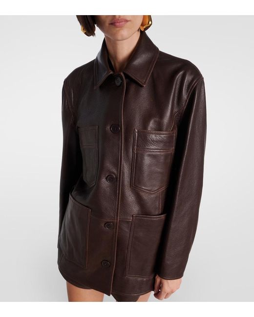 Nour Hammour Brown Leather Jacket