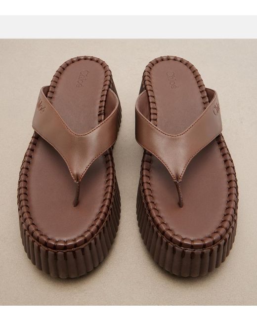 Chloé Brown Nama Leather Platform Thong Sandals