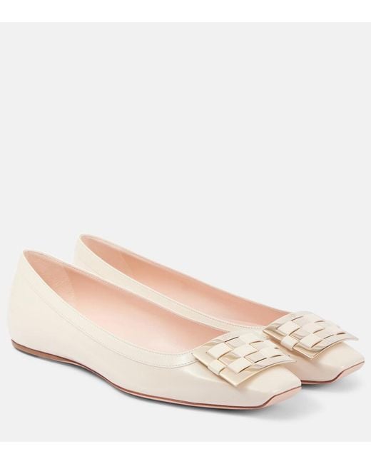 Roger Vivier Natural Trompette Ball Leather Ballet Flats