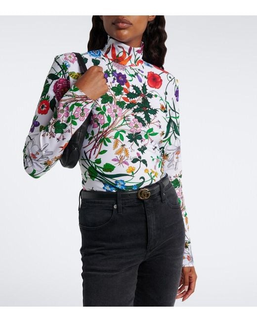 Gucci White Flora Printed Jersey Top