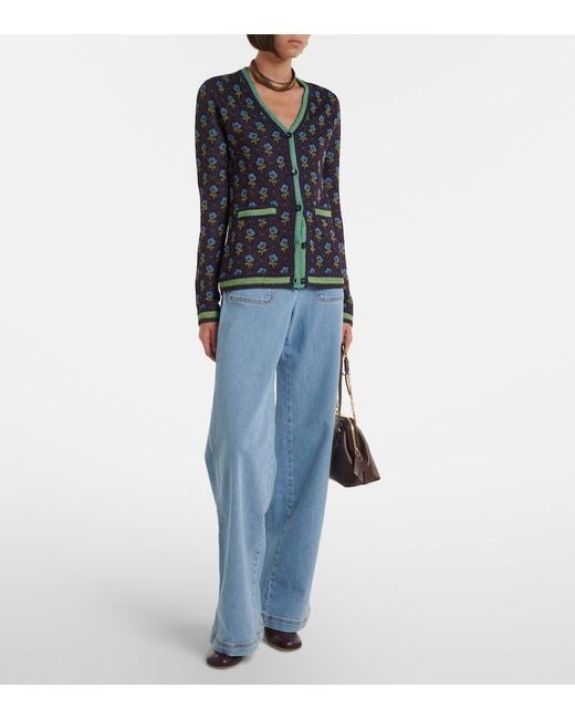 Etro Blue Floral Jacquard Cardigan