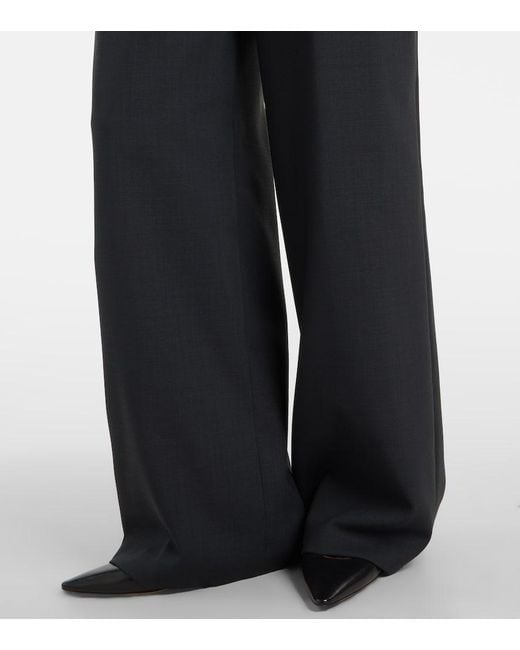 AMI Black High-Rise Virgin Wool Twill Pants