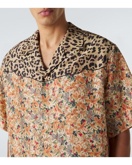 Valentino Natural Printed Silk Bowling Shirt for men