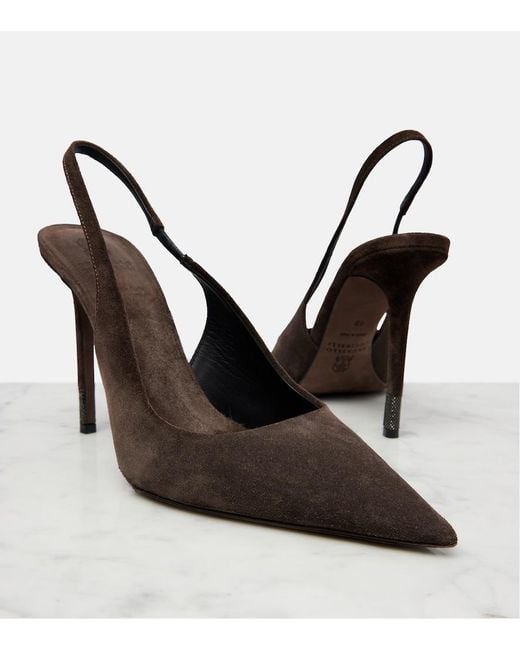 Brunello Cucinelli Black Monili Suede Slingback Pumps