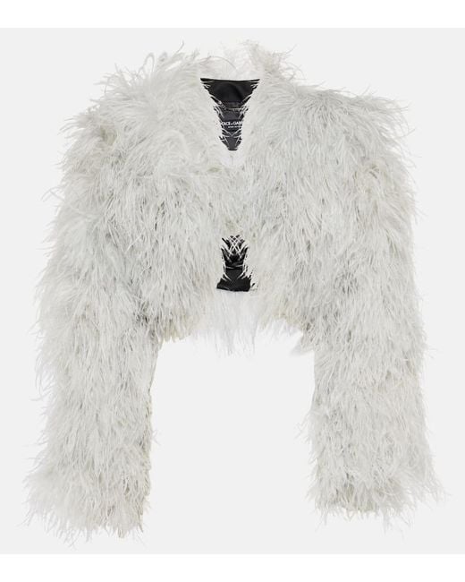 Dolce & Gabbana White X Kim Feather Cropped Jacket