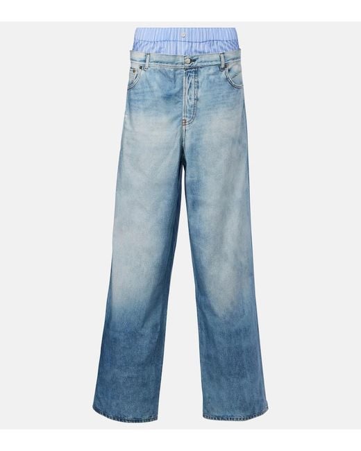 Acne Blue Trompe L'Oeil Cotton Poplin Wide-Leg Pants