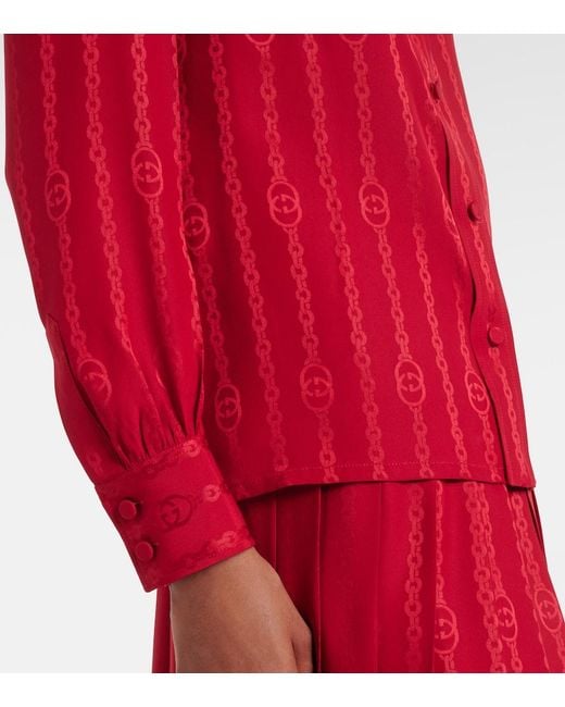 Gucci Red Interlocking G Silk Jacquard Blouse