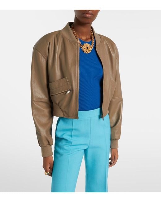 Chloé Natural Cropped Leather Bomber Jacket