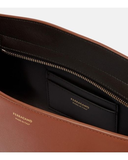 Ferragamo Brown Hug East-West Small Leather Shoulder Bag