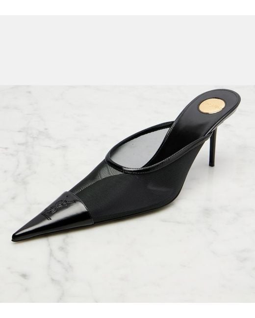 Saint Laurent Black Renee Mesh And Leather Mules