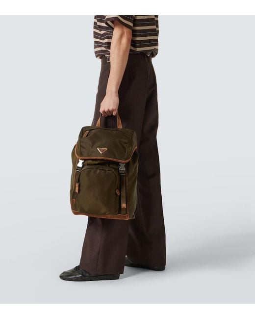 Prada Green Re-Nylon Suede-Trimmed Backpack for men