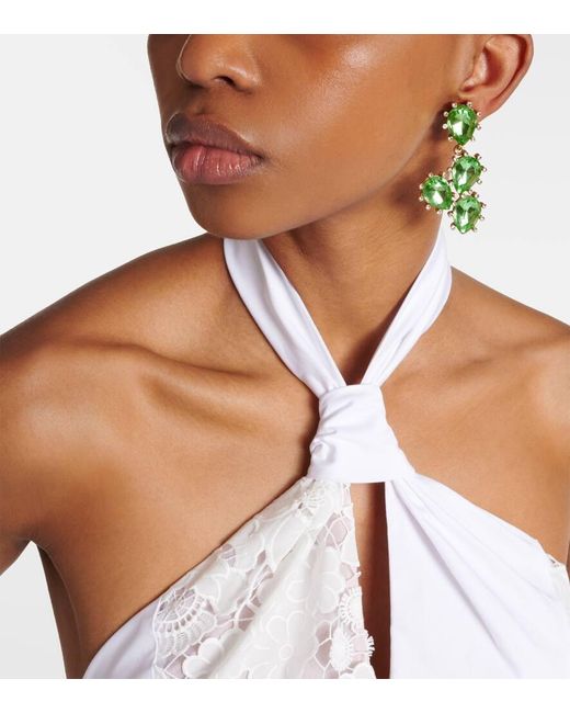 Oscar de la Renta Green Cactus Crystal-embellished Drop Earrings