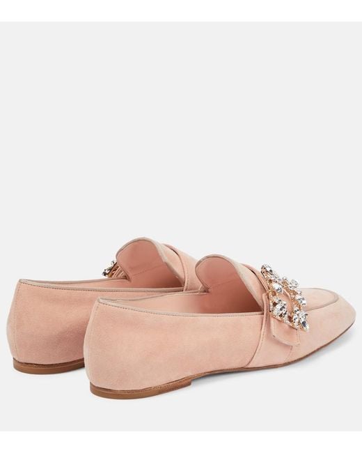 Roger Vivier Pink Mini Broche Suede Loafers