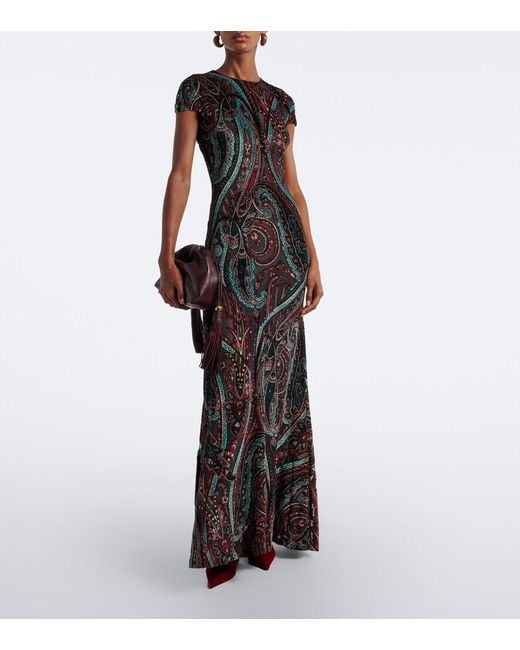 Etro Black Paisley Jacquard Gown