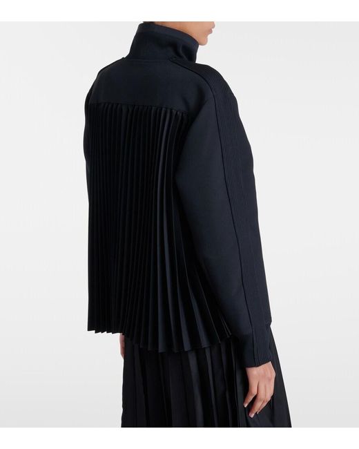Sacai Black Paneled Twill Zip-Up Sweatshirt