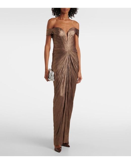 Maria Lucia Hohan Brown Tia Draped Off-Shoulder Corset Gown