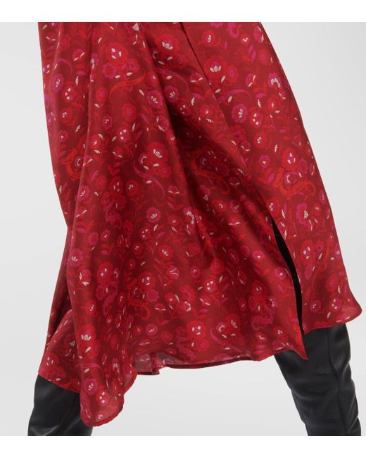 Max Mara Red Goccia Logo Silk Satin Midi Dress