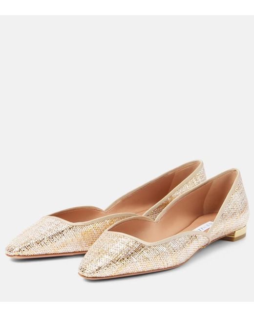 Aquazzura Natural Maia Canvas Ballet Flats