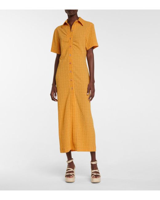 Nanushka Sabri Checked Seersucker Shirt Dress in Yellow | Lyst