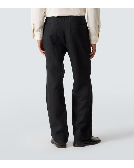 STÒFFA Black Linen Straight Pants for men