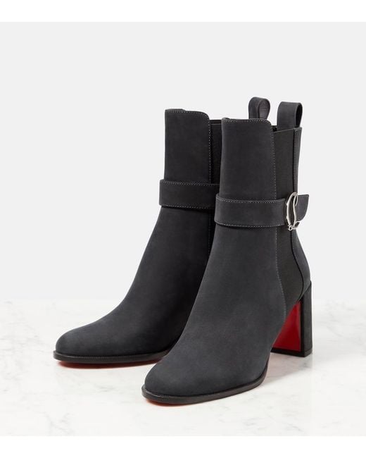 Christian Louboutin Black Cl Chelsea Booty Suede Ankle Boots