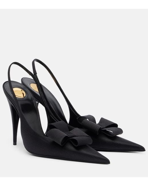 Saint Laurent Black Tea Bow-Detail Slingback Pumps