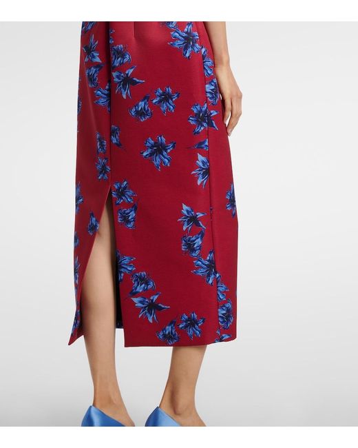 Emilia Wickstead Red Leila Floral Duchess Satin Midi Dress