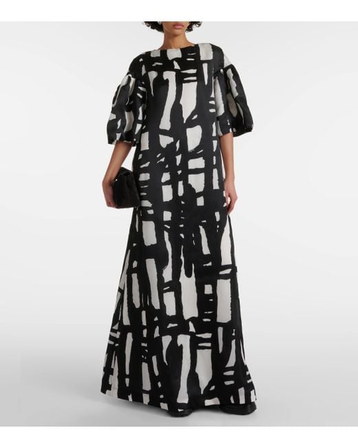 Robe longue imprimee en soie Max Mara en coloris Black