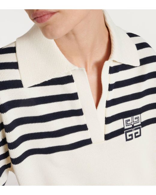 Givenchy White 4G Logo Short-Sleeve Cropped Stripe Polo Sweater