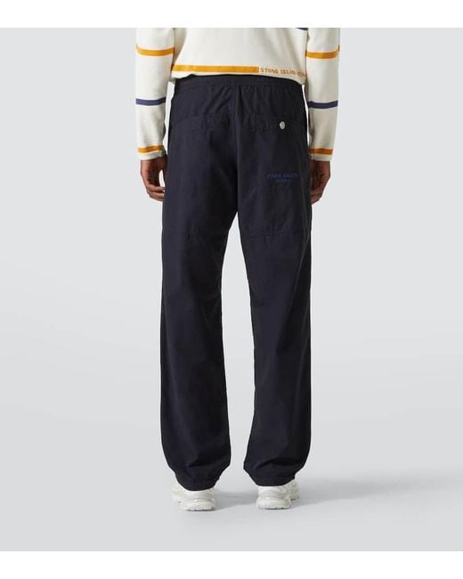Stone Island Blue Logo Embroidered Cotton Sweatpants for men