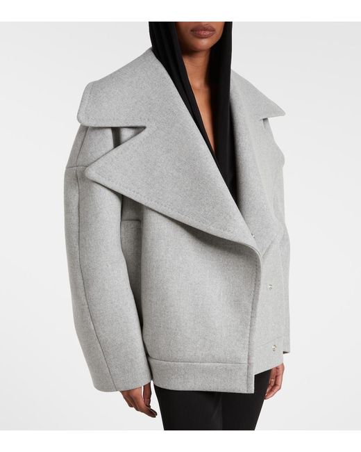 Balmain Gray Oversized Wool And Cashmere Peacoat