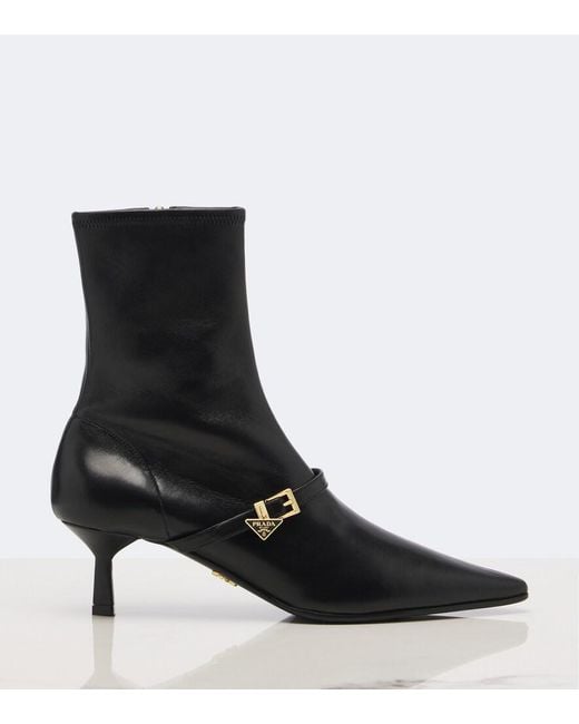 Prada Black Leather Ankle Boots