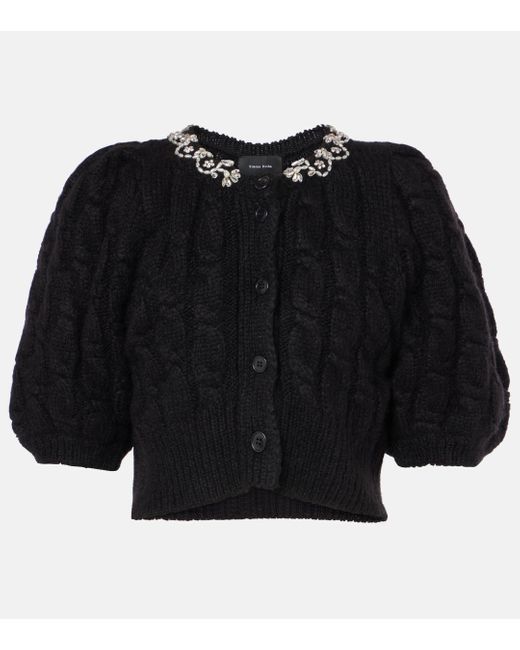 Simone Rocha Black Embroidered Cropped Wool-Blend Cardigan