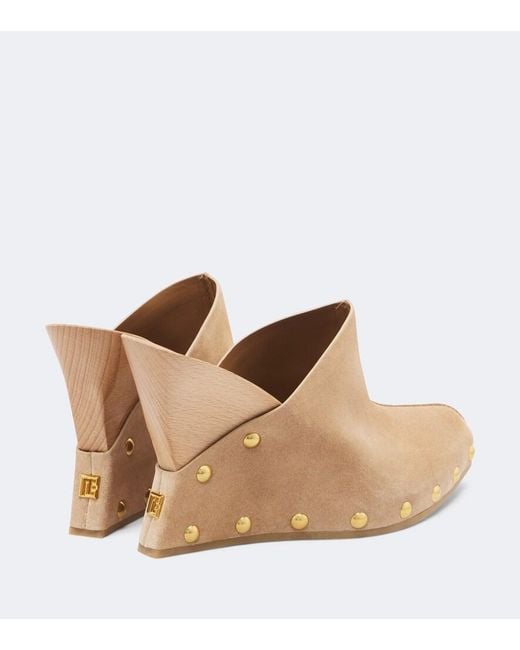 Balmain Natural Suede Wedge Clogs