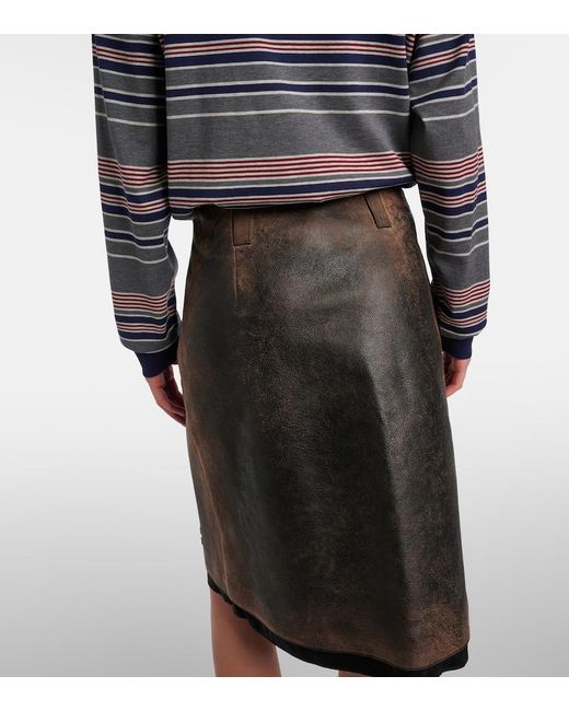 Miu Miu Black Suede-Trimmed Leather Midi Skirt