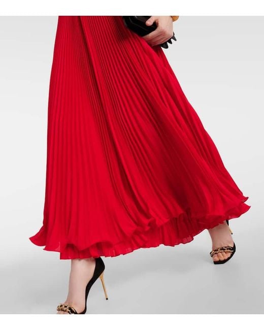 Falda larga de crepe plisada Balmain de color Red