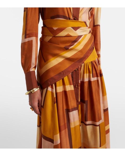 Zimmermann Orange Como Printed Silk Shirt Dress