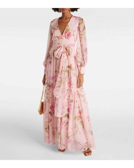 Robe longue en soie a fleurs Erdem en coloris Pink