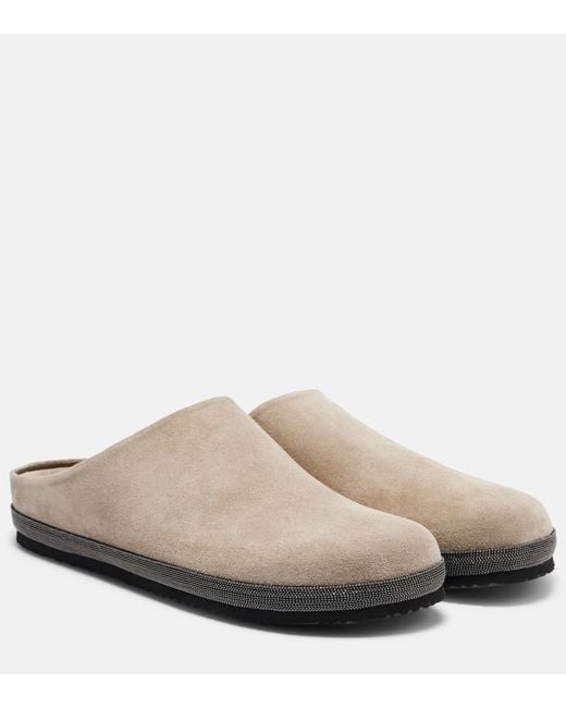 Brunello Cucinelli Natural Monili Suede Clogs