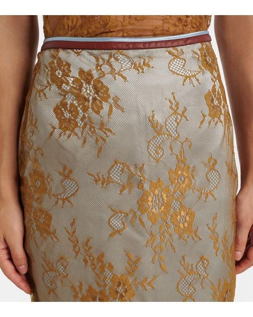 JACQUES WEI Natural Bestickter Midirock Aus Spitze Mit Leder