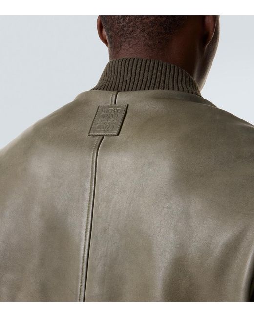 Loewe Green Leather Bomber Jacket for men