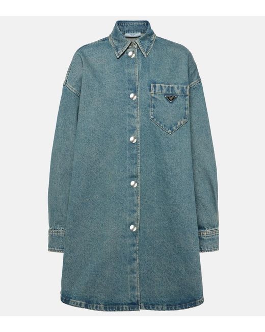 Prada Oversized Denim Shirt Dress in Blue | Lyst Prada Oversized Denim Shirt Dress in Blue | Lyst