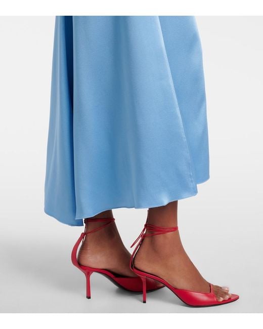 Victoria Beckham Blue Gathered Satin Midi Dress