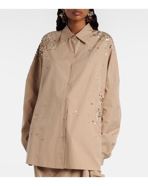 Dries Van Noten Natural Sequined Oversized Cotton Shirt